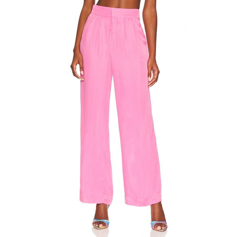 Ena Pelly Lillian Cupro Pleated Wide Leg Trousers